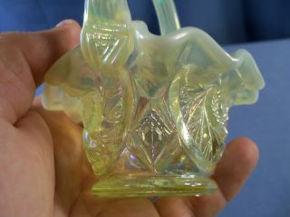 Fenton Topaz Opalescent Iridescent Vaseline Glass Mini Miniature Basket 5