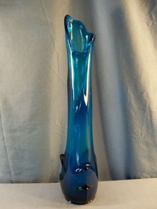 Viking Blue Swung Glass Vase - Tundra Pattern - 16 1/4 " Tall