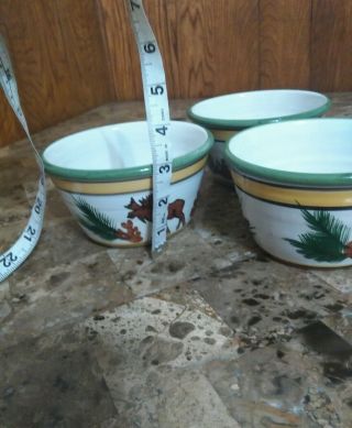 3 STONEWARE SPECIALTIES Soup Bowls MOOSE Hand Crafted Painted Cabin Lodge Pine 4