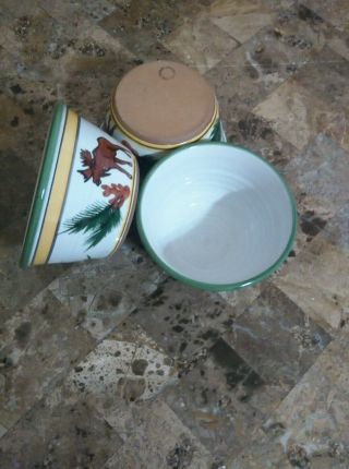 3 STONEWARE SPECIALTIES Soup Bowls MOOSE Hand Crafted Painted Cabin Lodge Pine 5