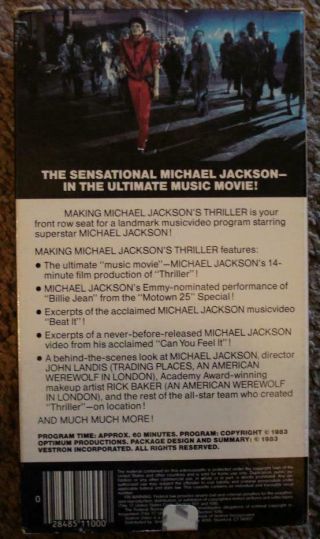 MAKING MICHAEL JACKSON ' S THRILLER VHS SEAL INTACT VA1000 VESTRON VIDEO 1983 2