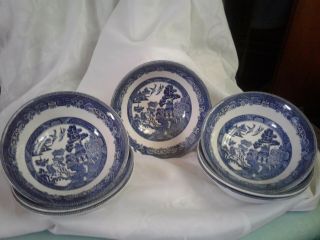 6 Johnson Brothers England Blue Willow 6 " Salad Soup Cereal Bowls Black Mark