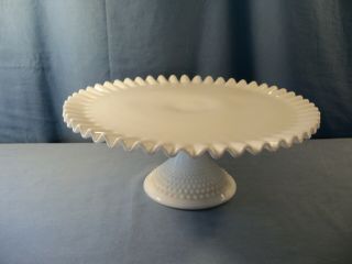Fenton White Milk Glass Hobnail Footed Cake Stand - 12 1/2 " Wide