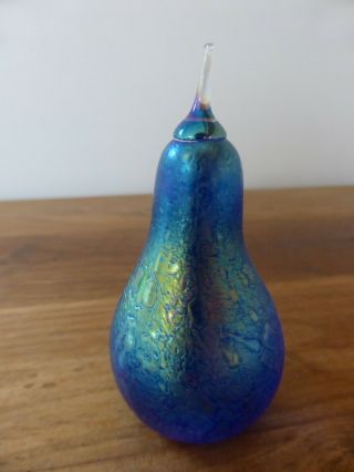 John Ditchfield Blue Lustre Pear Paperweight,  8cm,  Vgc