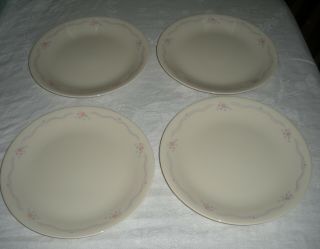 4 Corelle Corning English Breakfast 8 1/2 " Luncheon Plate Pink Roses Blue Ribbon