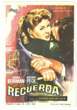 Spellbound Alfred Hitchcock Ingrid Bergman Rare Spanish Herald Mini Poster