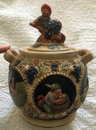 Vintage Gerz Handgemalt Cookie Jar W/ Castles In Relief - Made In Germany - Vgc