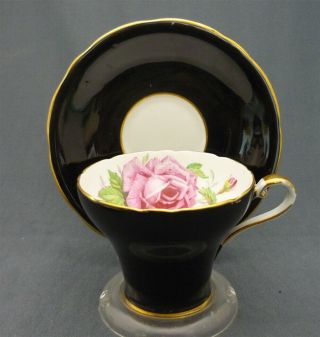 Fancy Aynsley England Bone China Pink Rose Corset Tea Cup & Saucer Duo Black