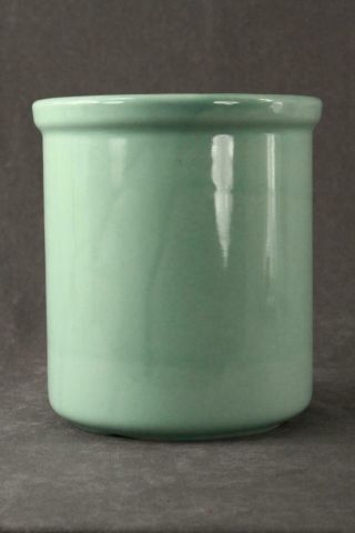 Vintage Kitchen Hall Pottery Green Stoneware Utensil Crock 302 7 " Tall