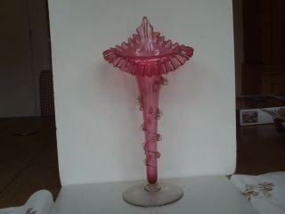 Large Victorian Cranberry Glass Jack In The Pulpit Vase With Frilled Rim