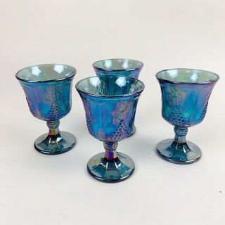 Harvest Grape Carnival Wine Glass Footed Goblet Iridescent Blue (4)