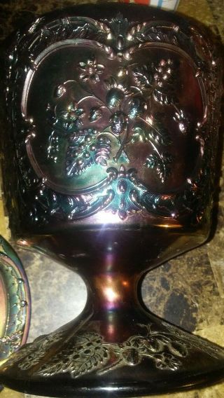 Fenton Amethyst Carnival Glass Wild Strawberry Footed Candy Dish With Lid