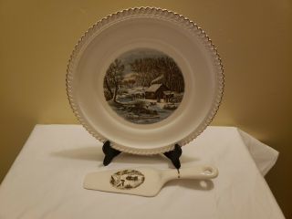 Eight Piece Currier And Ives Pie Plate,  Server,  And Five Winter Scene Plates