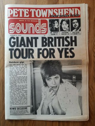 Sounds Music Newspaper August 5th 1973 David Bowie,  Poster Pete Townsend