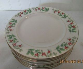 Christmas Charm By Gibson Set Of 8 - 7 1/2 " Salad Plates Holly Holiday