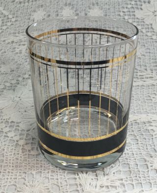Vintage Culver Devon Whiskey Rocks / Glasses 7 Pc Black & 22k Gold