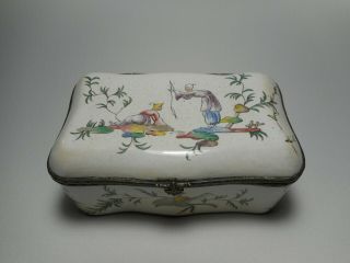 18th C.  Veuve Perrin French Faience Tin Glazed Hand Painted Hinged Dresser Box