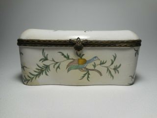 18th C.  Veuve Perrin French Faience Tin Glazed Hand Painted Hinged Dresser Box 4