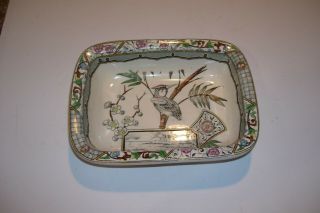 Antique Square Dish W/birds & Scenes - Aesthetic Transferware Ironstone