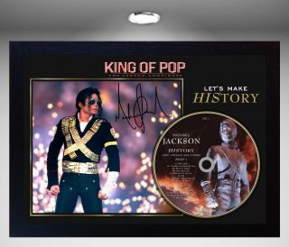 Michael Jackson Signed Framed Photo And " History " Cd Disc Presentation Display