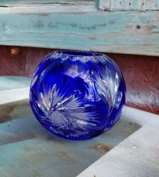Imperlux Cobalt Blue Crystal Rose Bowl