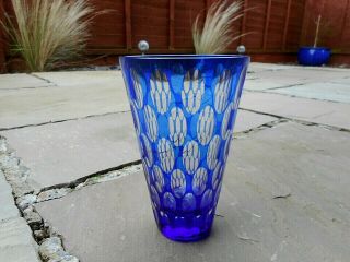 Antique Blue Bohemian / Czech Art Glass Conical Vase