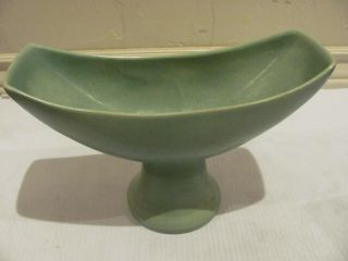 Rare Vintage Frankoma Gracetone Pedestal Long Vase Planter Sea Foam Green