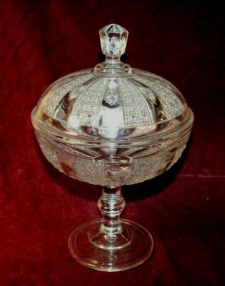 Eapg Covered Compote - Cane & Rosette Pattern - Geo.  Duncan & Sons Ca.  1877