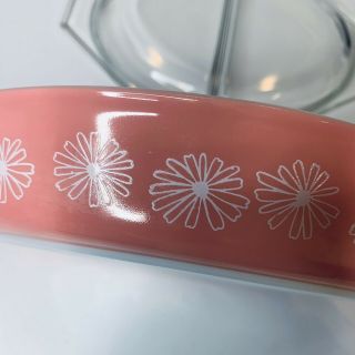 Vintage Pyrex Pink Daisy Divided Casserole Dish 1.  5 Quart with Glass Lid 2