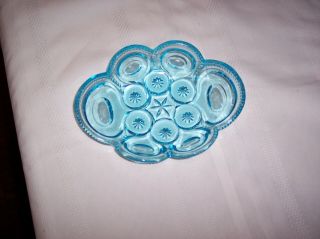 Vintage L.  E.  Smith Moon And Star Light Blue Candy Dish
