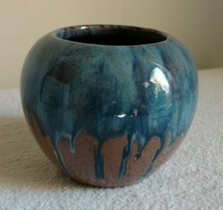 Vtg Peters & Reed Zane Ware Cabinet Vase - 3 " Tall,  Gorgeous Blue Drip Glaze - Xlnt