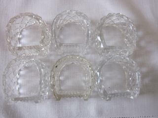 Set Of Six Vintage Diamond Cut Crystal Horseshoe Shaped Napkin Rings
