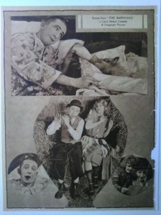Vtg.  1923 Movie: The Barnyard Larry Semon,  Oliver Hardy Film Print Ad