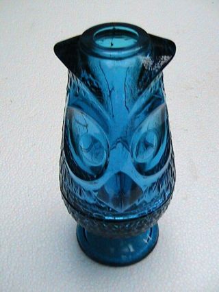 Viking Blue Glass Owl Fairy Lamp Light Bottom Base Only Candle Holder Vintage 4