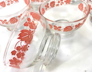 Set Of 7 Vintage Midcen Glass Dessert Ice Cream Fruit Bowls W Pink Floral Motif