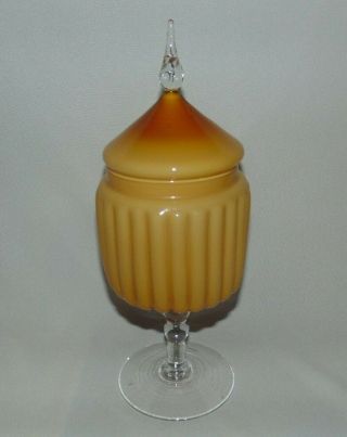 Florentine Art Glass Footed Apothecary Jar With Lid Butterscotch Encased