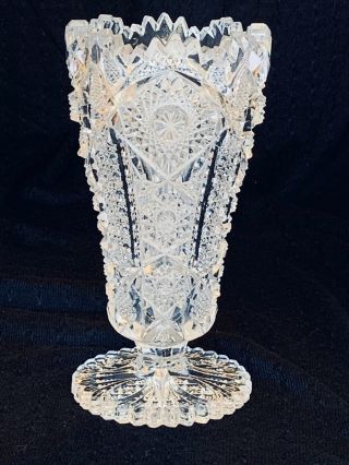 Vintage Cut Glass Vase Clear Scalloped Sawtooth Edge Footed 6 1/2”