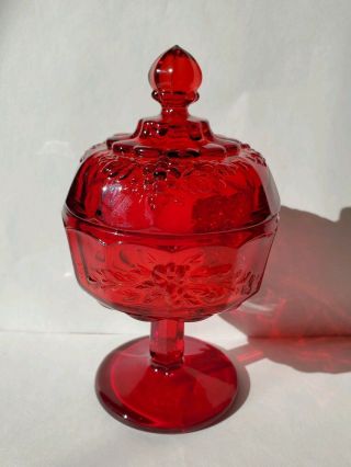 Vintage Lg Wright By Fenton Glass Panel Grape Ruby Glass Covered Jelly Compote