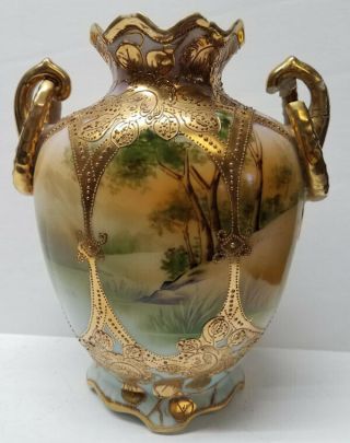 Vintage Hand Painted Nippon Gold Gilding/porcelain Scenes 7 " Morimura Bros Vase