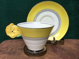 Vintage Royal Paragon Yellow Flower Handle Art Deco Cup And Saucer