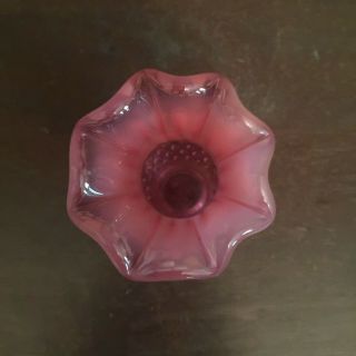 Vintage Fenton Cranberry Opalescent Glass Hobnail Small Vase Ruffled Edge 2
