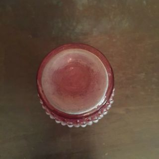 Vintage Fenton Cranberry Opalescent Glass Hobnail Small Vase Ruffled Edge 6