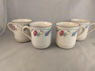 Set Of 4 Lenox Poppies On Blue Mugs