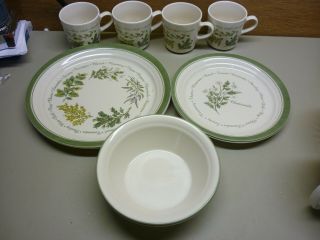 Corelle Thymeless Herbs Set Of 4 Cups 2 Dinner Plates 2 Luncheon 2 Bowls