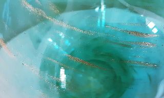 STUDIO ART GLASS VASE CENTERPIECE BLUE TURQUOISE GOLD SWIRL HAND BLOWN 3