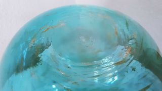 STUDIO ART GLASS VASE CENTERPIECE BLUE TURQUOISE GOLD SWIRL HAND BLOWN 7
