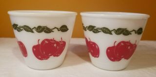 2 Vintage Hazel Atlas White Milk Glass Apple & Leaves No Splash Mixing Bowl Set