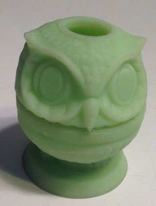 Votive Candle Holder Fenton Fairy Lamp Lime Green Satin Glass Owl 3.  75 " X 2.  75 "