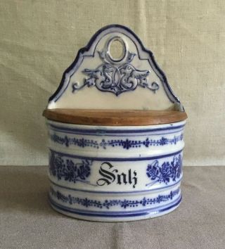 Antique Hanging Porcelain Blue/white Salt/salz Box - Germany Annaburg 1874 - 1923