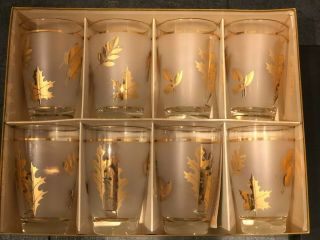 Nib Glassware By Libbey Box Set Of 8 Tumblers Frosted Gold Foliage